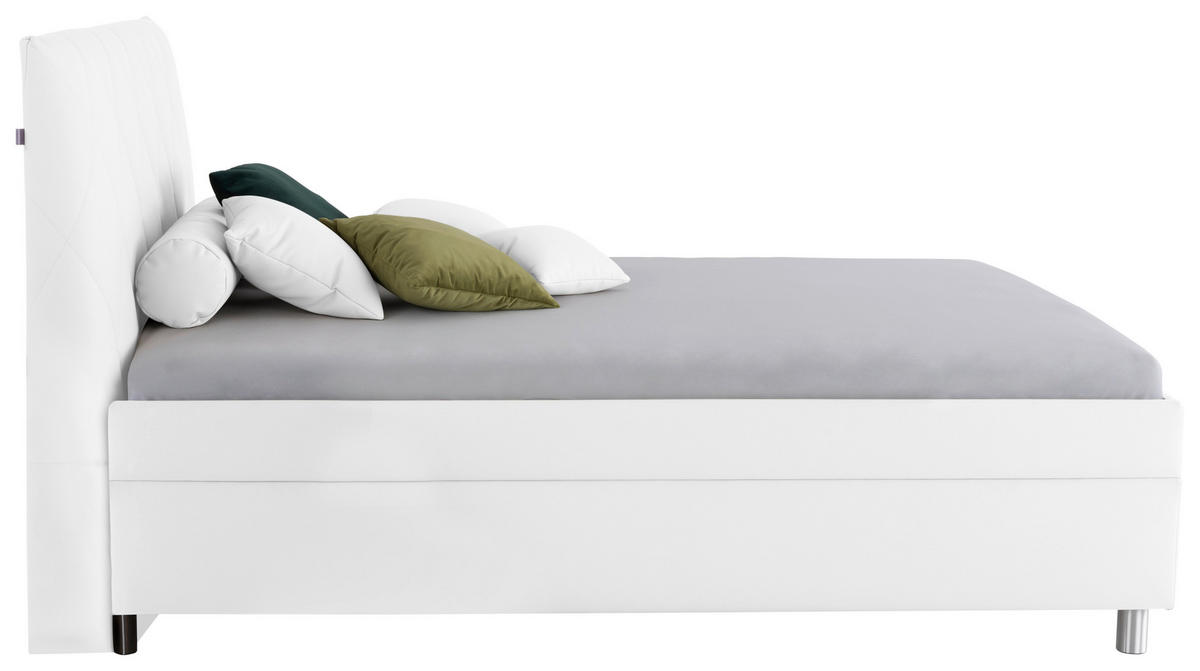 POLSTERBETT Matratze, gepolstertes Kopfteil, Lattenrost, Bettkasten 140/200 cm  in Weiß  - Birkefarben/Silberfarben, KONVENTIONELL, Holz/Textil (140/200cm) - Esposa