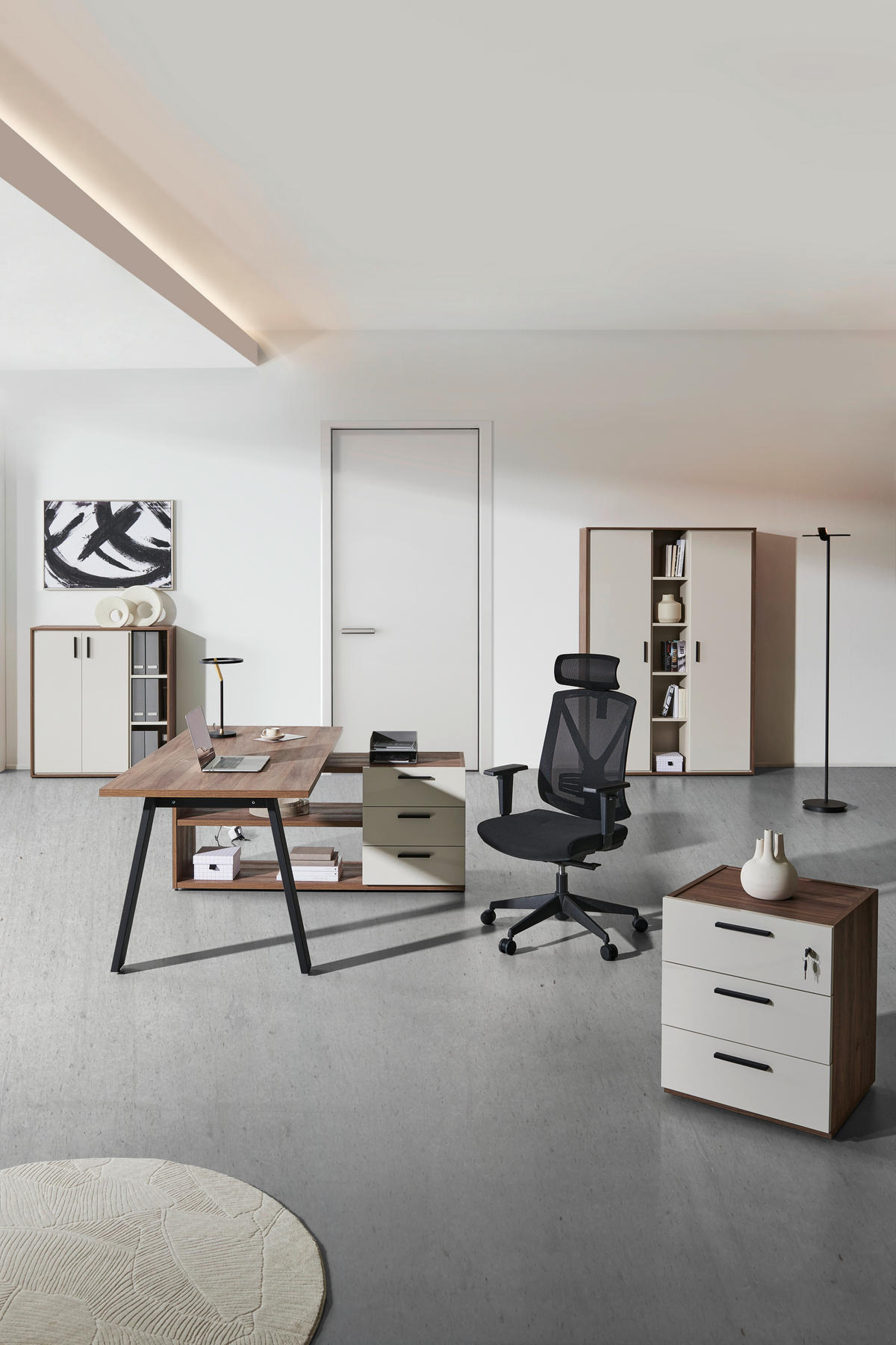 SAROKÍRÓASZTAL  - kasmírszínű/fekete, Design, faalapú anyag/fém (171/143,5/74,7cm) - Stylife