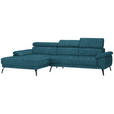 ECKSOFA in Velours Petrol  - Petrol/Schwarz, Design, Textil/Metall (187/295cm) - Novel