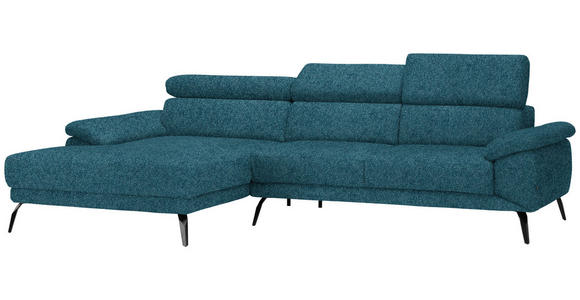 ECKSOFA in Velours Petrol  - Petrol/Schwarz, Design, Textil/Metall (187/295cm) - Novel