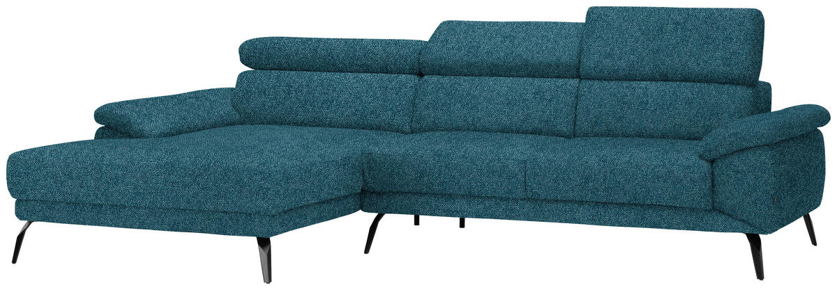 ECKSOFA in Velours Petrol  187/295 cm  - Petrol/Schwarz, Design, Textil/Metall (187/295cm) - Novel