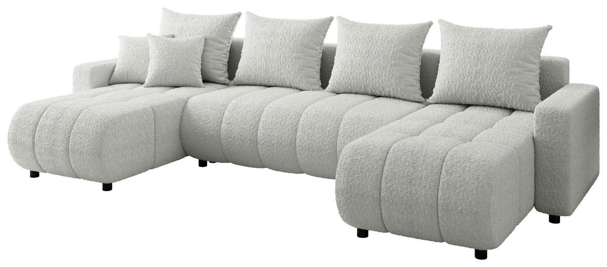 WOHNLANDSCHAFT Weiß Bouclé  - Schwarz/Weiß, MODERN, Kunststoff/Textil (150/312/150cm) - Carryhome