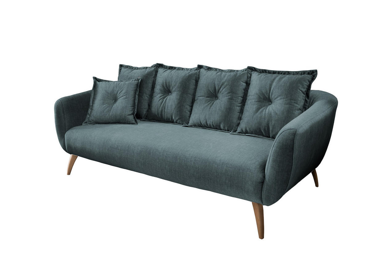 3-SITZER-SOFA Velours Blau  - Blau/Buchefarben, MODERN, Holz/Textil (236/94/103cm) - Livetastic