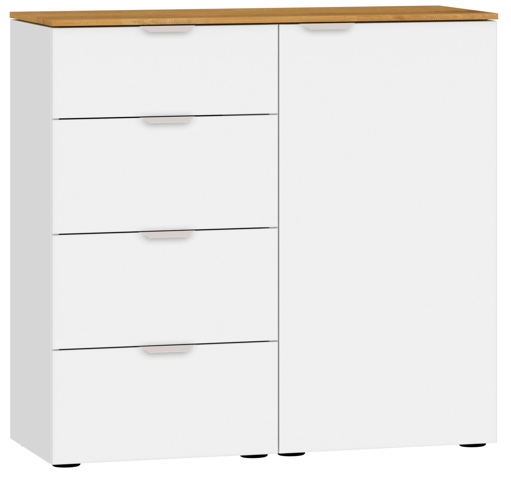 KOMMODE 90/87/43 cm  in Weiss, Eichefarben  - Weiss/Edelstahlfarben, Design, Glas/Holz (90/87/43cm) - Jutzler