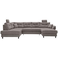 WOHNLANDSCHAFT Graubraun Chenille  - Graubraun/Schwarz, MODERN, Holz/Textil (206/338/176cm) - Livetastic