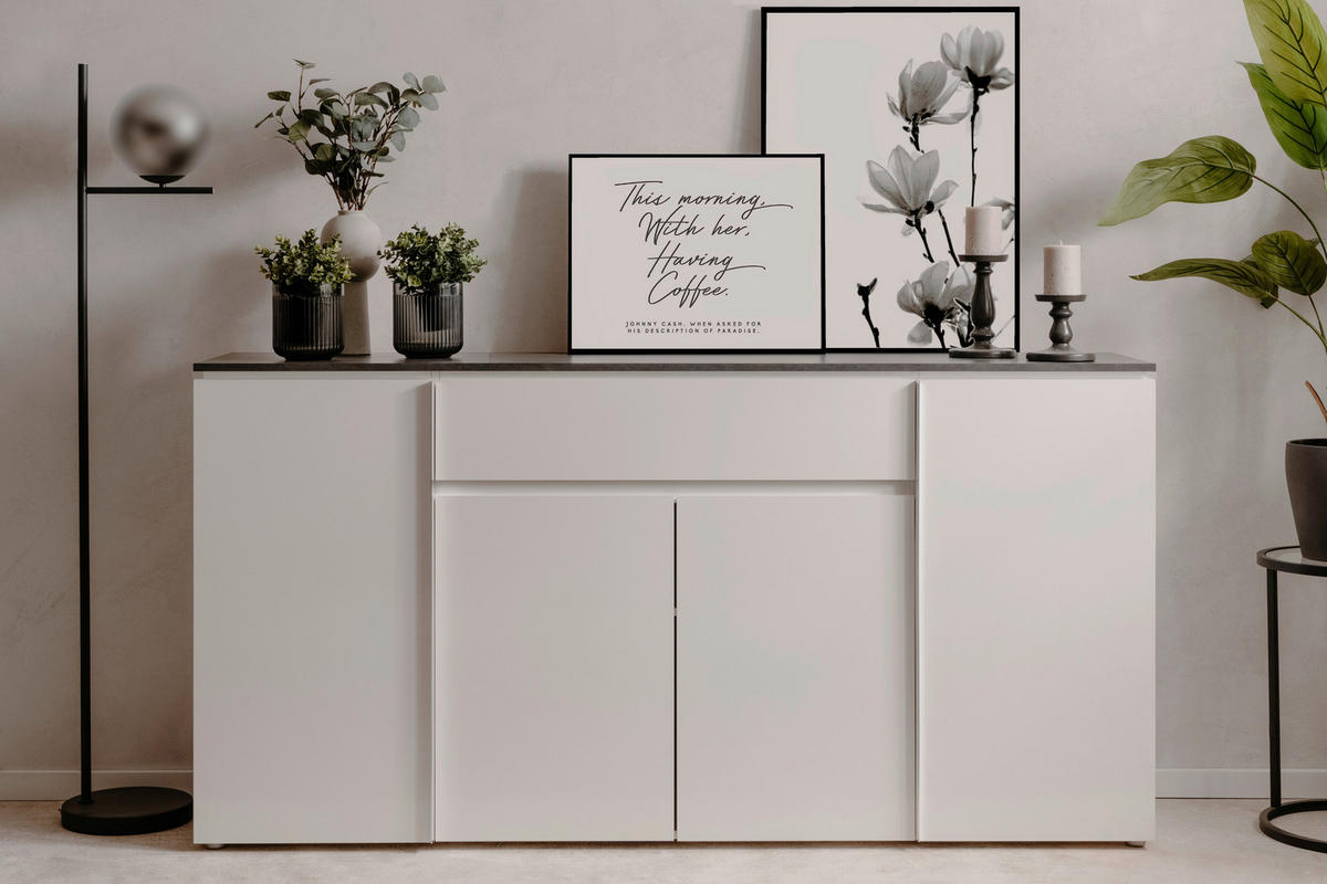 SIDEBOARD  in 177,5/92/40 cm  - Chromfarben/Weiß Hochglanz, Design, Holzwerkstoff/Kunststoff (177,5/92/40cm) - Livetastic