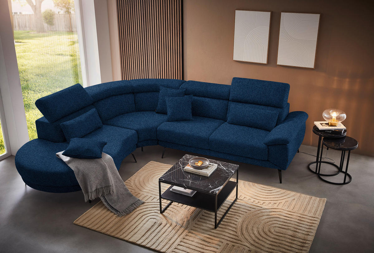 ECKSOFA Dunkelblau Velours  - Schwarz/Dunkelblau, Design, Textil/Metall (264/299cm) - Novel
