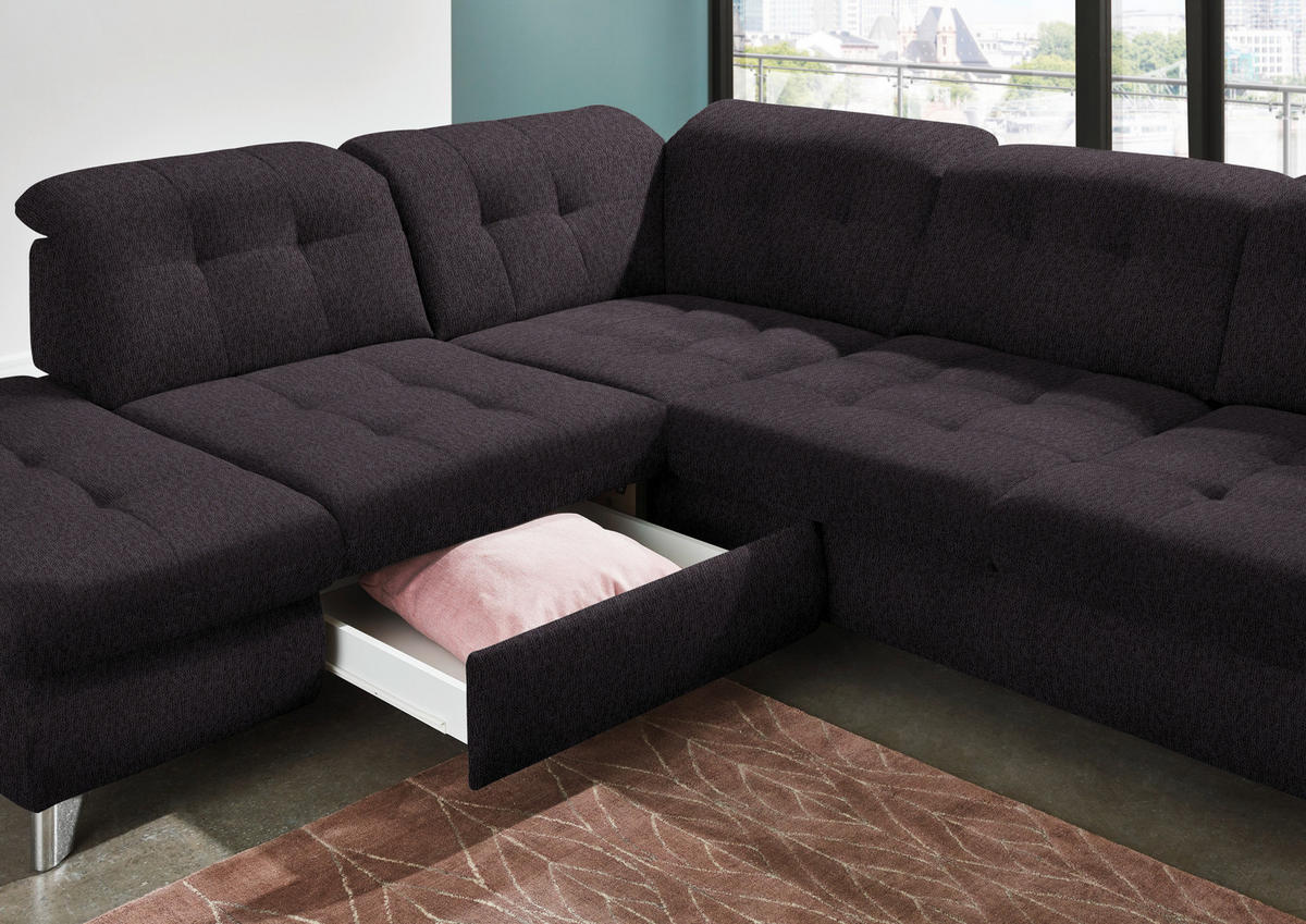 ECKSOFA in Chenille Schwarz  - Chromfarben/Schwarz, Design, Textil/Metall (260/310cm) - Beldomo Speed