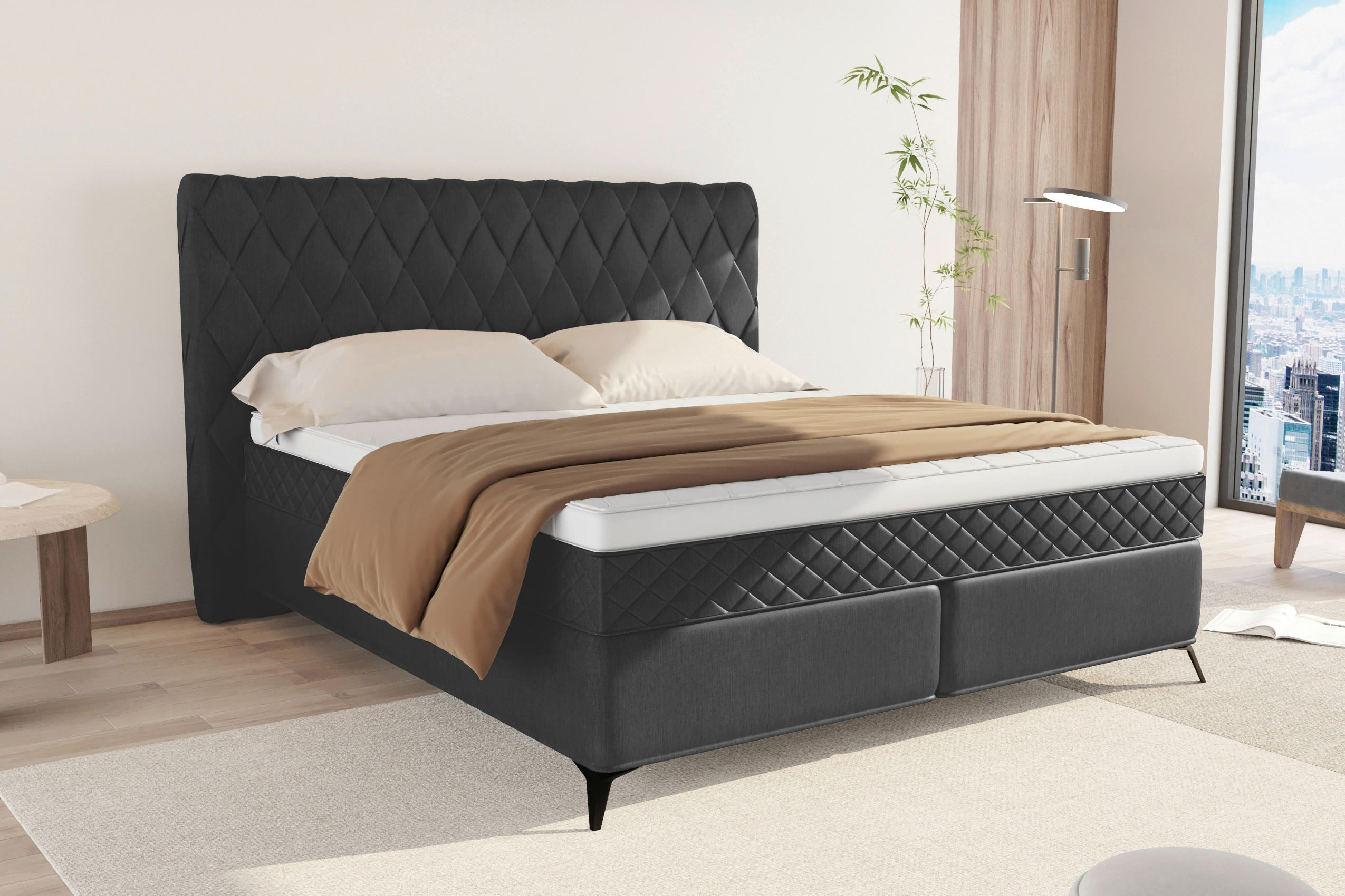BOXSPRINGBETT 180/200 cm  in Anthrazit  - Anthrazit/Schwarz, Design, Textil/Metall (180/200cm) - Boxxx