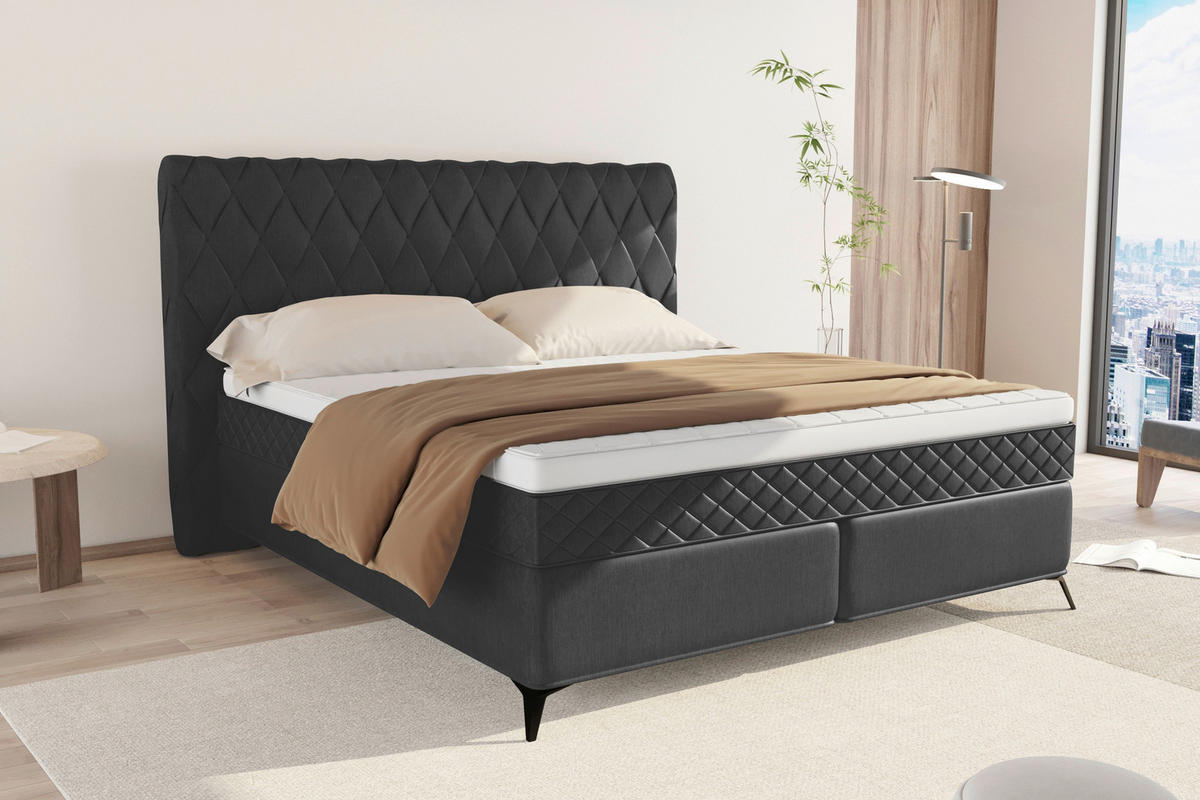 BOXSPRINGBETT 180/200 cm  in Anthrazit  - Anthrazit/Schwarz, Design, Textil/Metall (180/200cm) - Boxxx