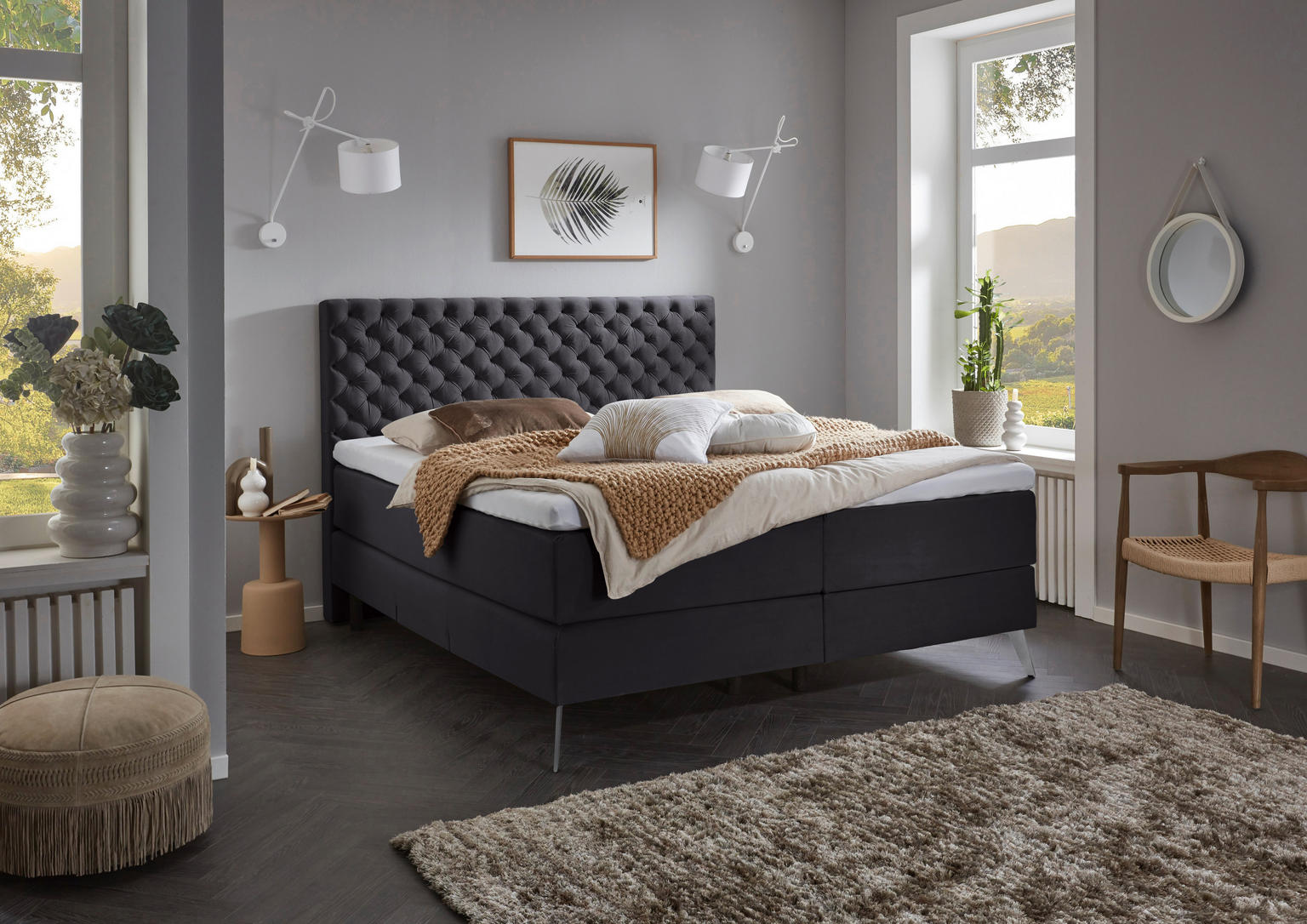 BOXSPRINGBETT 180/200 cm in Anthrazit - Einrichtungsbeispiel