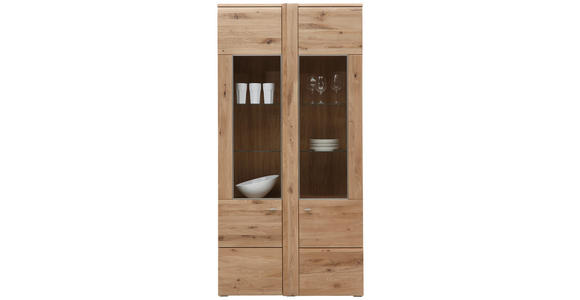 VITRINE in furniert, massiv Eiche Eichefarben - Eichefarben/Alufarben, KONVENTIONELL, Glas/Holz (101/205,1/37,7cm) - Voleo