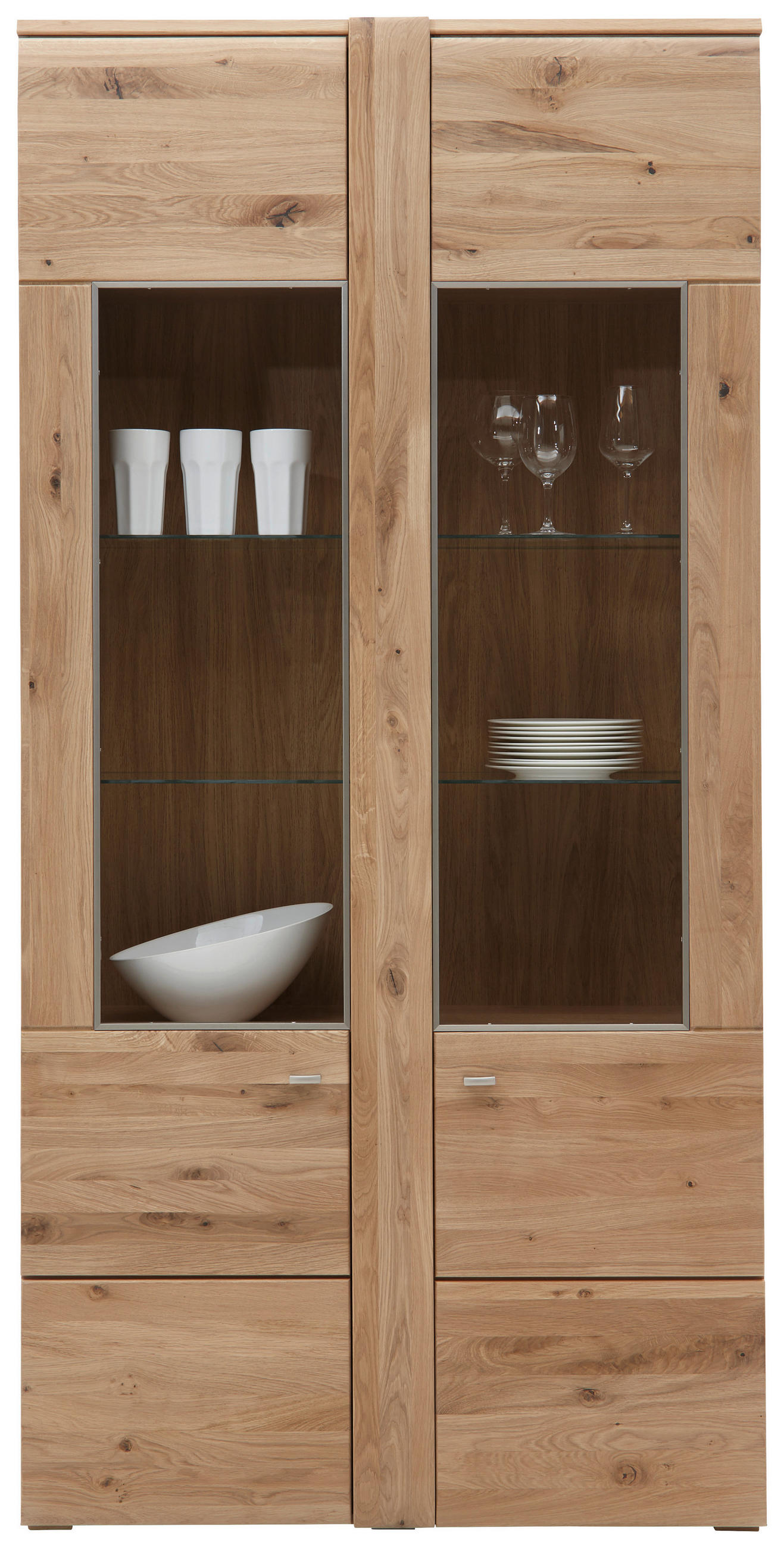 VITRINE  in furniert, massiv Eiche Eichefarben - Eichefarben/Alufarben, KONVENTIONELL, Glas/Holz (101/205,1/37,7cm) - Voleo