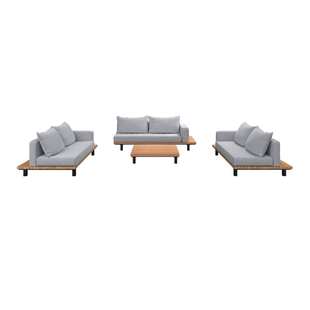 LOUNGE GARNITURA   drvo, metal, tekstil  crna, boje tikovine    - boje tikovine/crna, Moderno, drvo/metal (195/105/78cm) - Ambia Garden