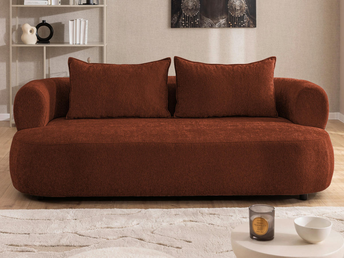 3-SITZER-SOFA Chenille Rostfarben  - Rostfarben/Schwarz, Design, Kunststoff/Textil (200/76/96cm) - Livetastic