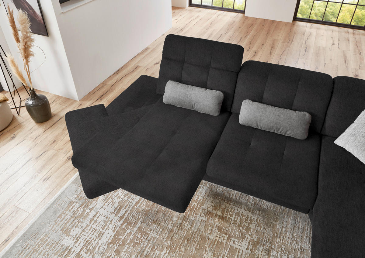 ECKSOFA in Flachgewebe Anthrazit  - Anthrazit/Schwarz, Design, Textil/Metall (309/190cm) - Beldomo Style