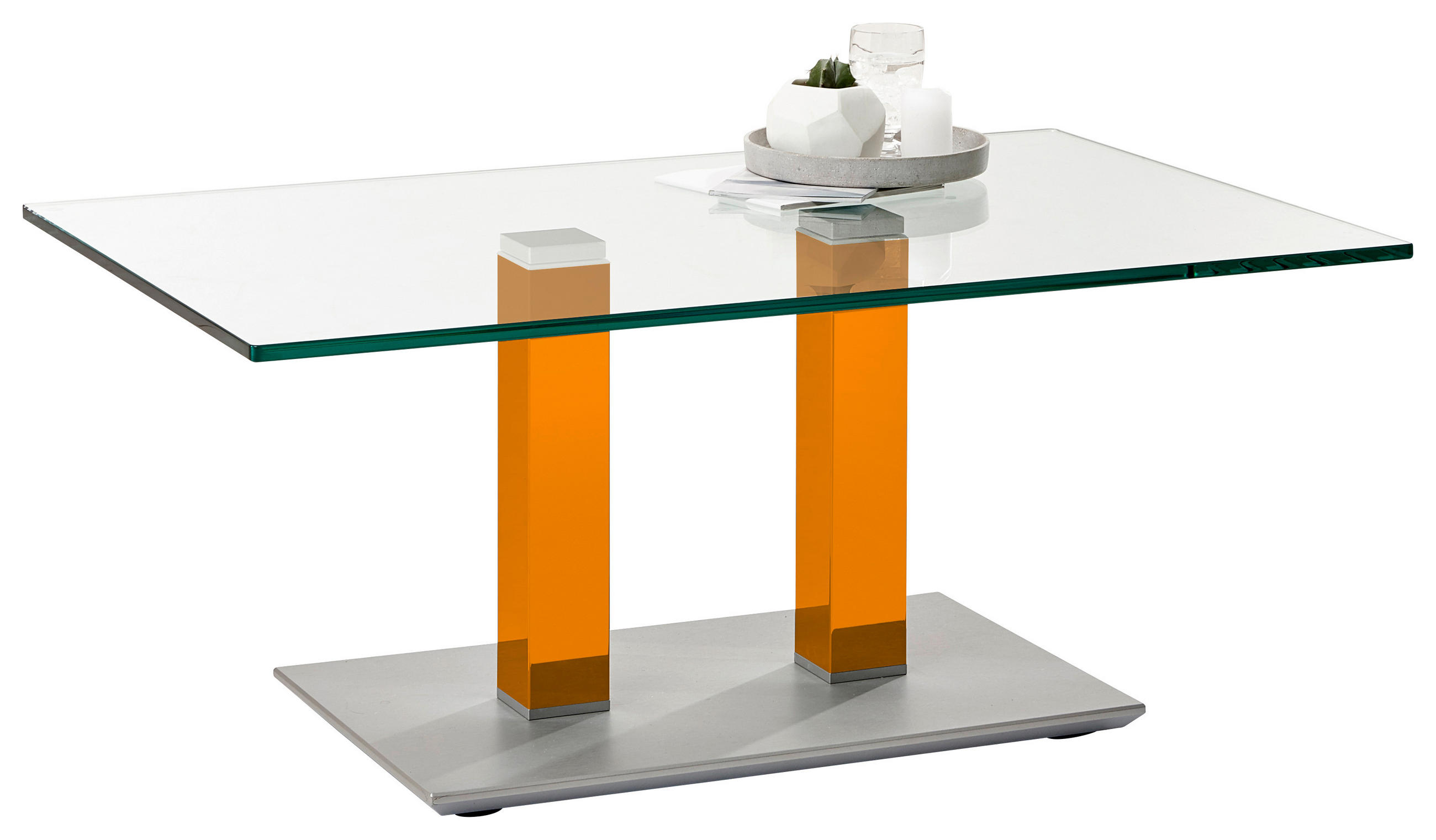 COUCHTISCH Klarglas 110/70/46-65 cm rechteckig Gelb, Edelstahlfarben  - Edelstahlfarben/Gelb, Design, Glas/Kunststoff (110/70/46-65cm)