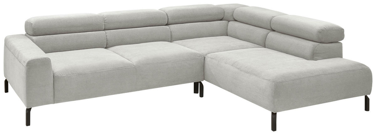 ECKSOFA inkl. Funktion Ottomane rechts  Hellgrau Feincord  - Hellgrau/Schwarz, Design, Textil/Metall (273/219cm) - Pure Home Lifestyle