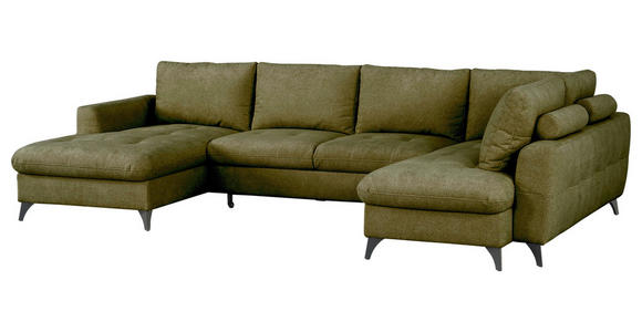 WOHNLANDSCHAFT Grün Chenille  - Schwarz/Grün, KONVENTIONELL, Textil/Metall (160/340/188cm) - Xora