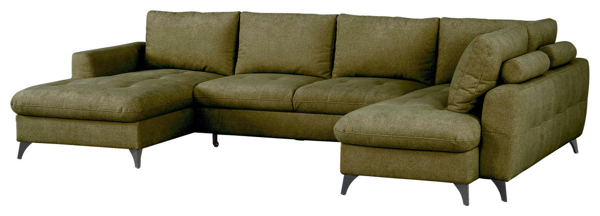 WOHNLANDSCHAFT Grün Chenille  - Schwarz/Grün, KONVENTIONELL, Textil/Metall (160/340/188cm) - Xora