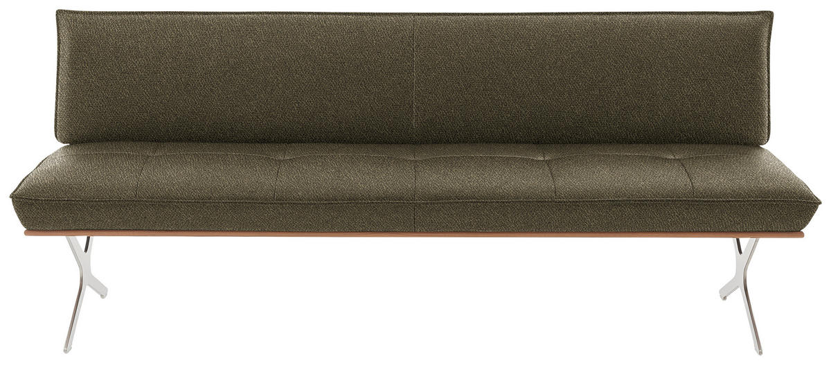 SITZBANK in Holz, Textil Nussbaumfarben, Nickelfarben, Olivgrün  - Edelstahlfarben/Nussbaumfarben, Design, Holz/Textil (214/88/66cm) - Koinor