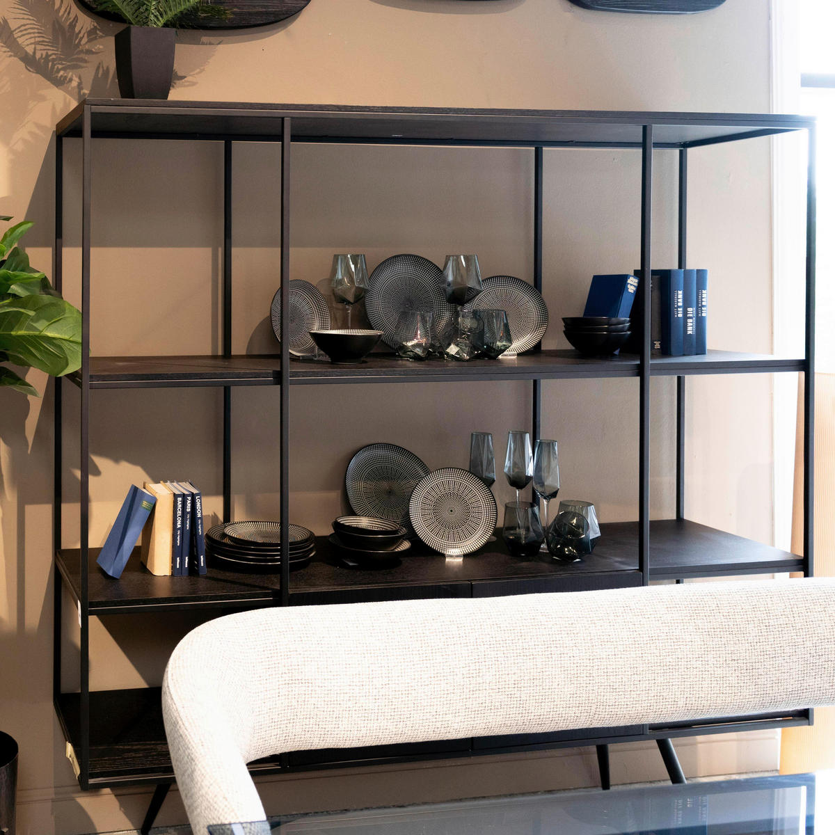 STANDREGAL Eiche furniert Schwarz  - Schwarz, KONVENTIONELL, Holz/Metall (180/183/45cm) - Kare-Design