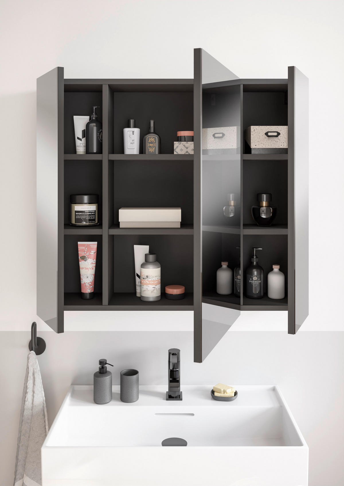 SPIEGELSCHRANK 80/70/20 cm  - Schwarz, MODERN, Glas/Holzwerkstoff (80/70/20cm) - MID.YOU