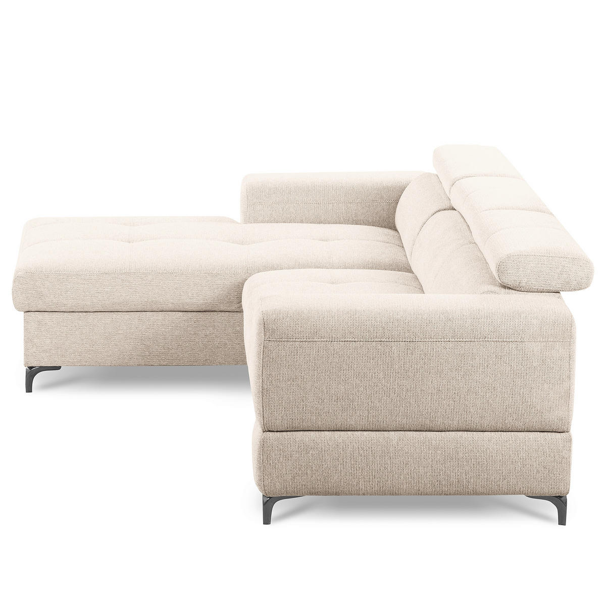 ECKSOFA TORINO Beige Chenille Bettkasten, Kopfteilverstellung  - Beige/Schwarzchrom, Design, Textil/Metall (173/247cm) - Livetastic