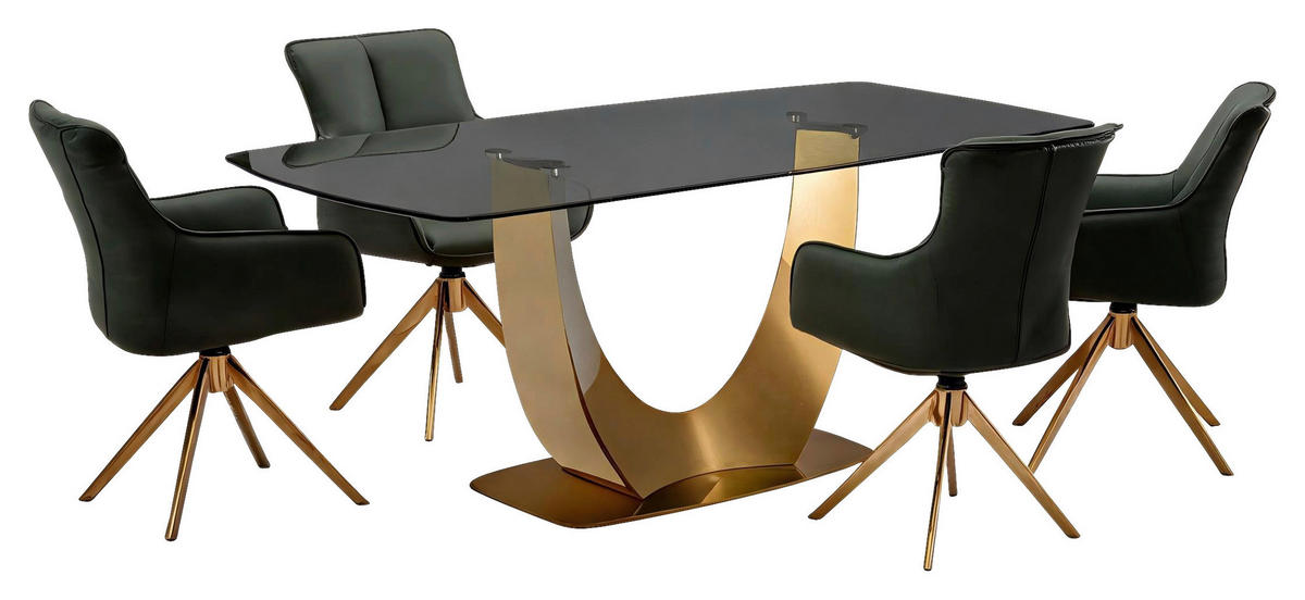 ESSTISCH 200/95/76 cm  Metall, Glas rechteckig Goldfarben, Dunkelgrau  - Dunkelgrau/Goldfarben, Design, Glas/Metall (200/95/76cm) - Milino