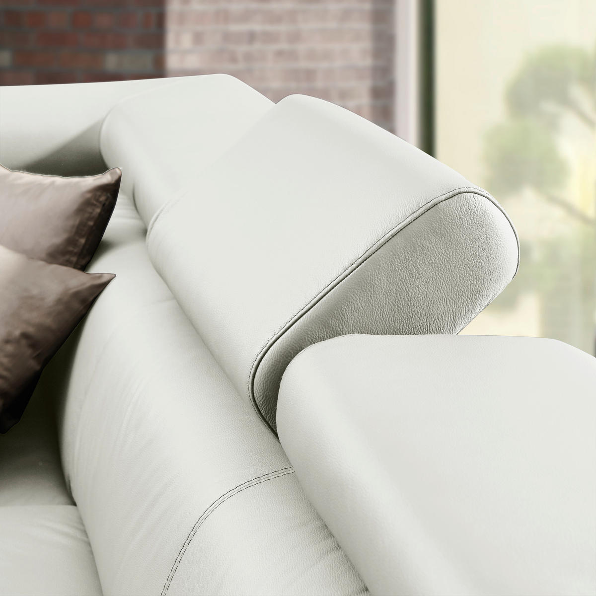Ecksofa inkl. Funktion Grau Kombination Echtleder/Lederlook Lederlook  - Chromfarben/Grau, Design, Leder/Textil (265/212cm) - Stylife