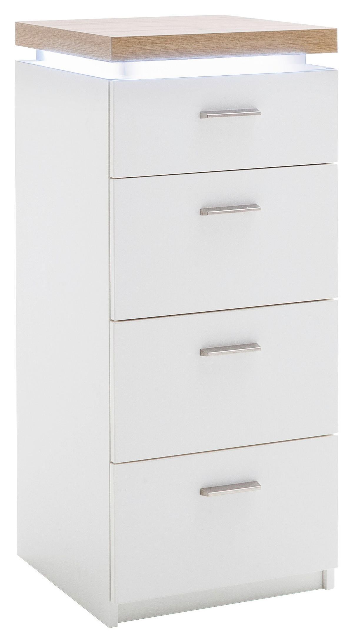 KOMMODE , 42/98/44 cm, 4 Schublade(n)  - Eichefarben/Weiß, Natur, Holzwerkstoff/Metall (42/98/44cm)