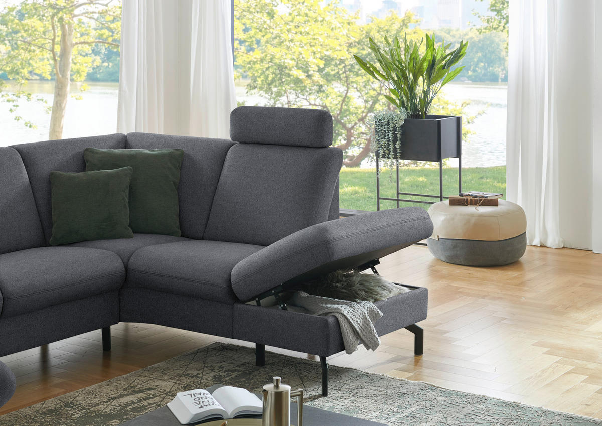 WOHNLANDSCHAFT  in Flachgewebe Anthrazit  - Anthrazit/Schwarz, KONVENTIONELL, Textil/Metall (170/307/190cm) - Beldomo Comfort