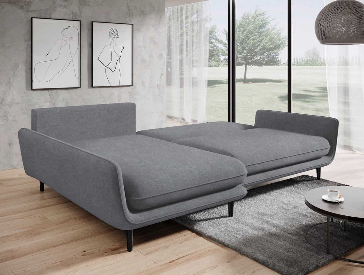 ECKSOFA in Velours Grau  167/260 cm  - Schwarz/Grau, Design, Holz/Textil (167/260cm) - Welnova