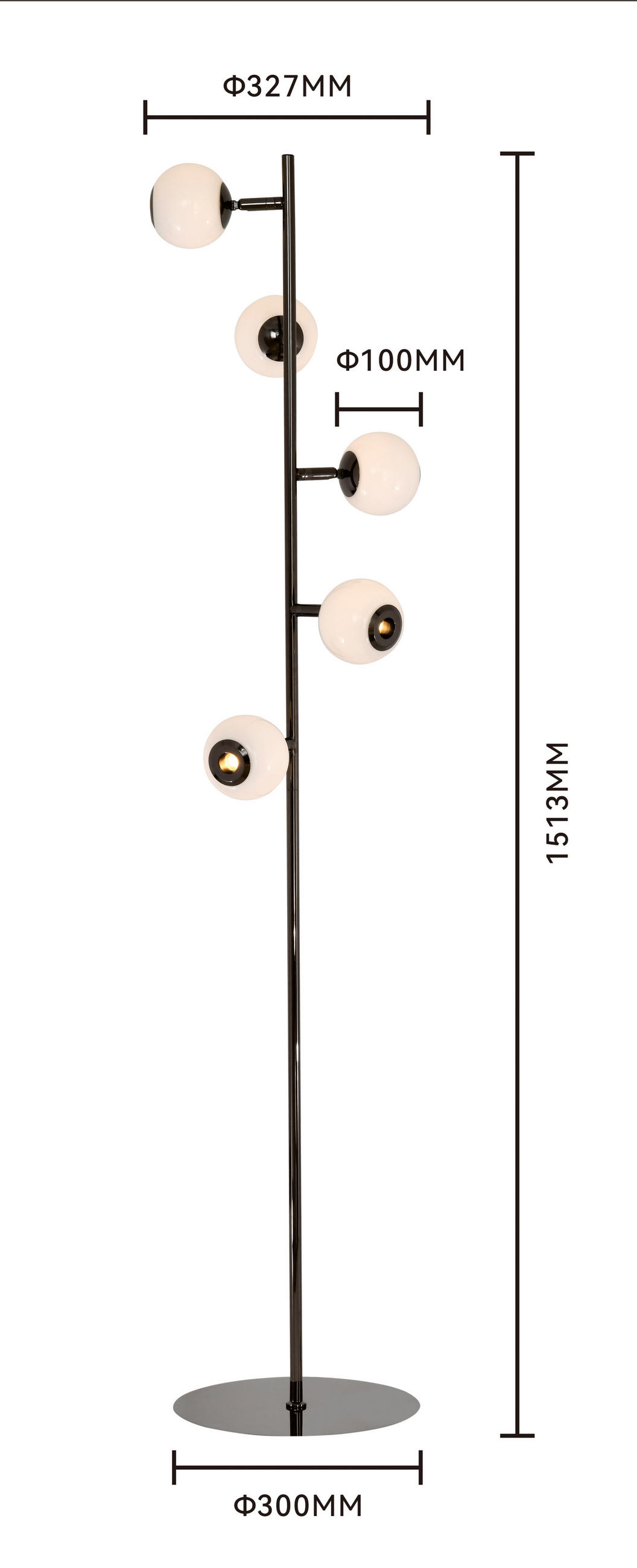 LED-STEHLEUCHTE Luberon 32,5/151/32,5 cm  - Schwarzchrom, Design, Glas/Kunststoff (32,5/151/32,5cm)