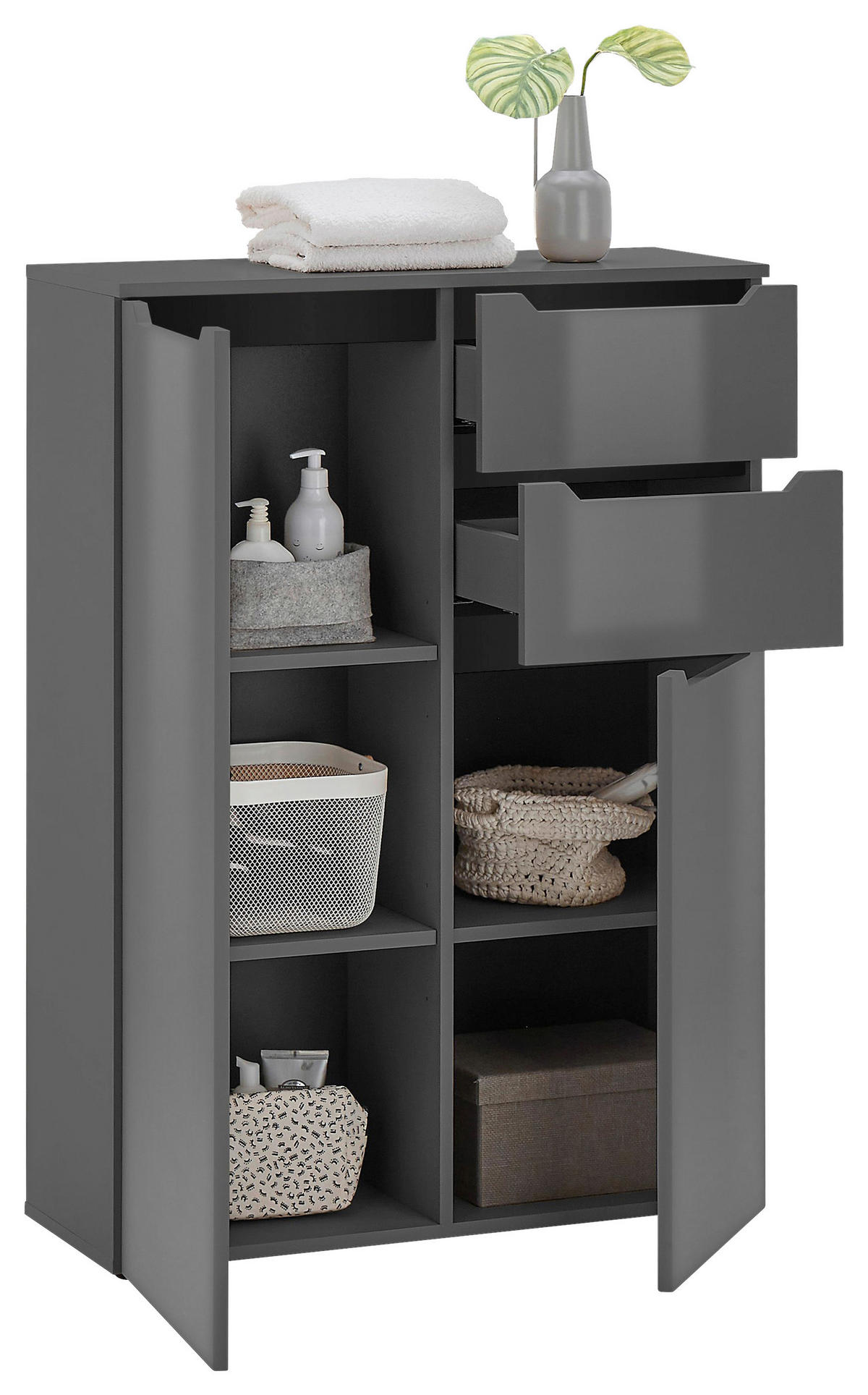 MIDISCHRANK 80/110/30 cm  - Anthrazit/Anthrazit Hochglanz, KONVENTIONELL, Holzwerkstoff/Kunststoff (80/110/30cm) - home24