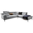 ECKSOFA Grau Velours  - Schwarz/Grau, Design, Textil/Metall (262/236cm) - Hom`in