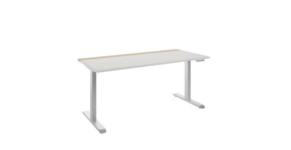 SCHREIBTISCH 160/75/72-122 cm  in Weiß, Hickory  - Silberfarben/Weiß, MODERN, Holzwerkstoff/Metall (160/75/72-122cm) - Novel