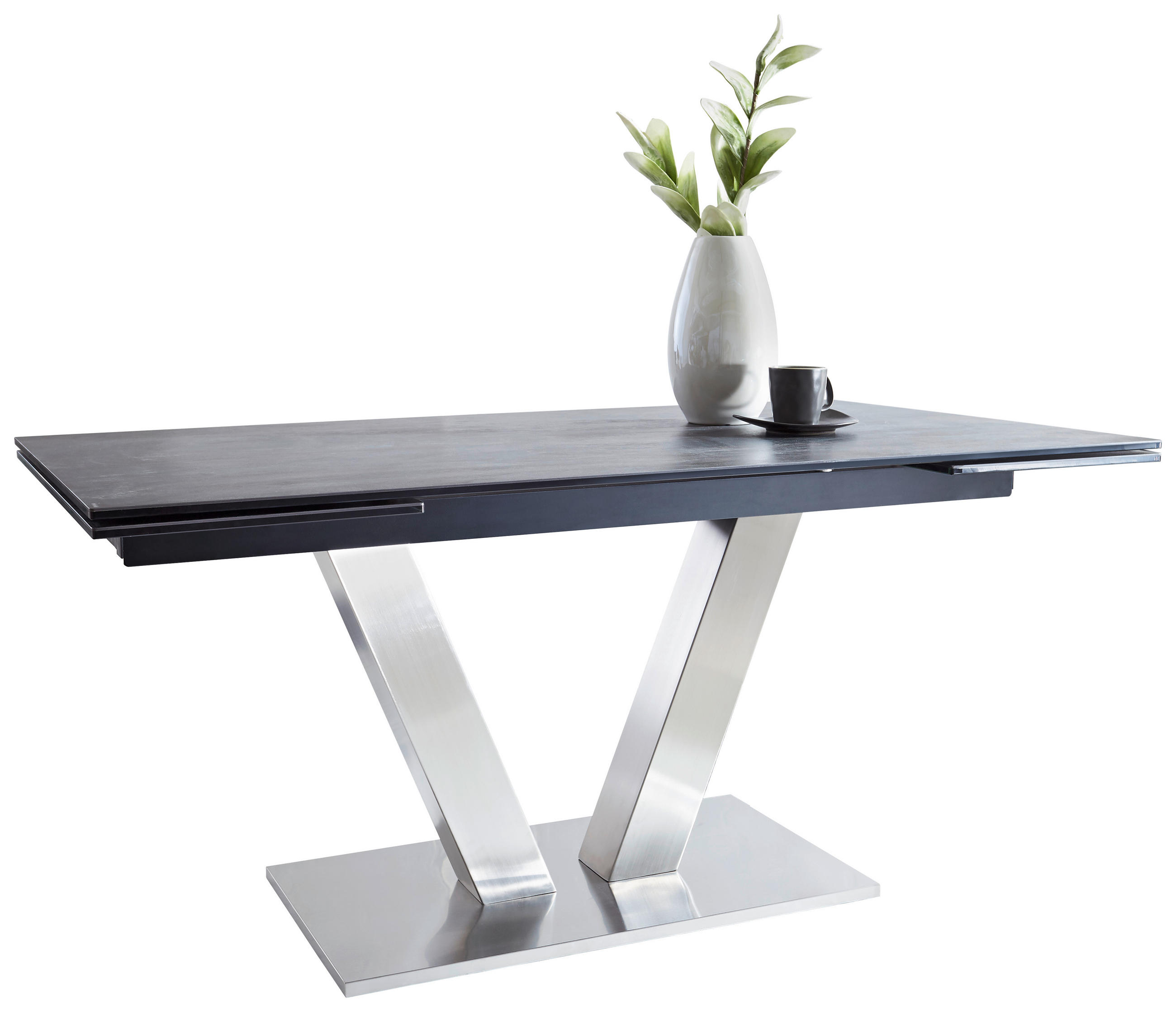 ÉTKEZŐASZTAL - nemesacélszínű/sötétszürke, Design, fém/kerámia (160-240/90/76cm) - Novel