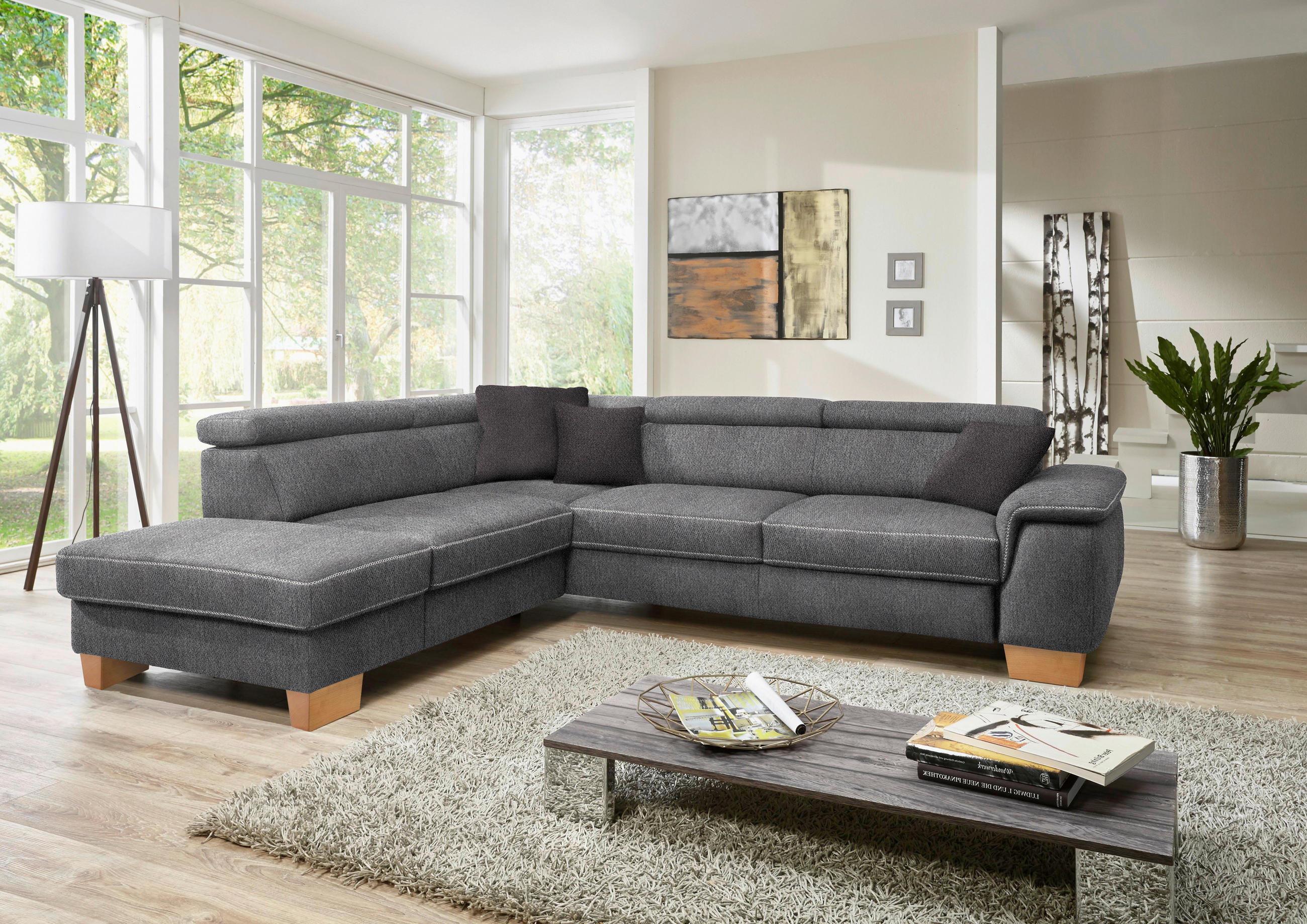 ECKSOFA in Mikrofaser Grau  - Eichefarben/Beige, Natur, Holz/Textil (226/273cm) - Beldomo System