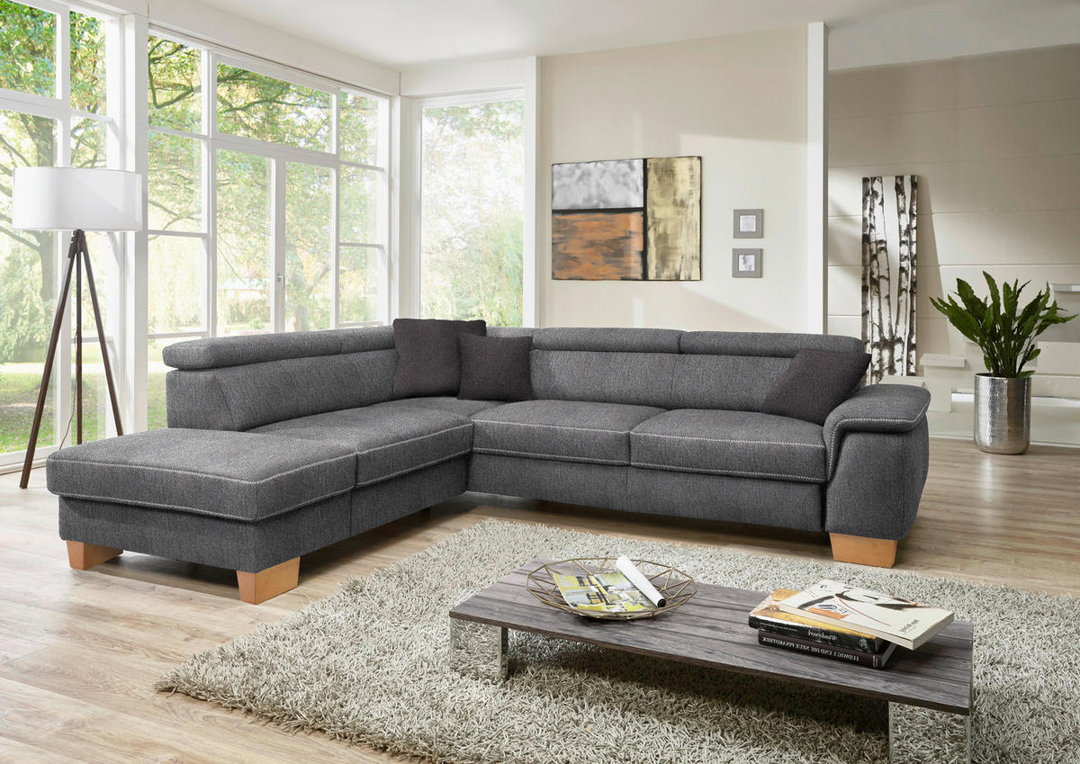 ECKSOFA in Mikrofaser Grau  226/273 cm  - Eichefarben/Beige, Natur, Holz/Textil (226/273cm) - Beldomo System