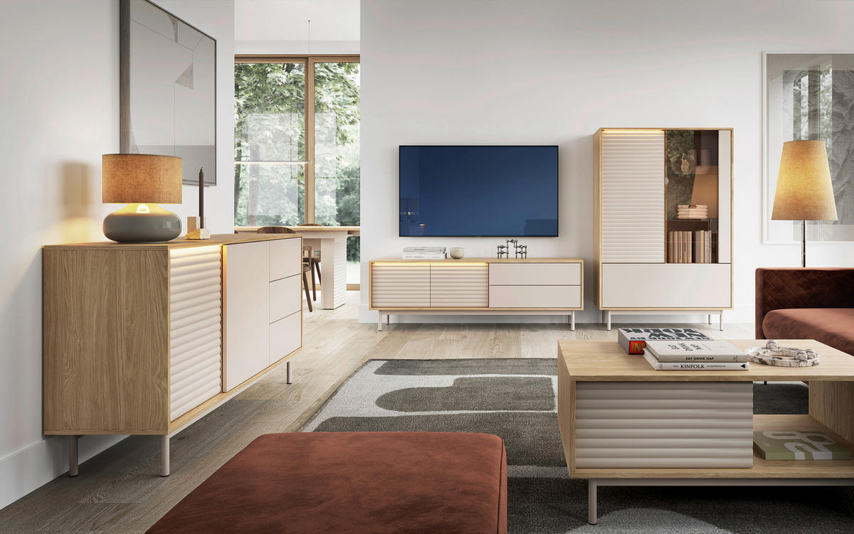 SIDEBOARD  184,1/77,1/40 cm  - Kaschmir/Eichefarben, MODERN, Glas/Holzwerkstoff (184,1/77,1/40cm) - home24