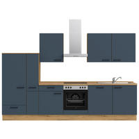 KÜCHENLEERBLOCK 330 cm   in Blau, Eichefarben  - Blau/Eichefarben, MODERN, Holzwerkstoff/Metall (330cm) - Nobilia