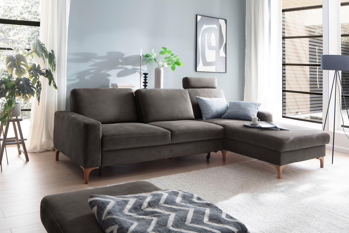 ECKSOFA in Mikrofaser Anthrazit  - Anthrazit/Beige, Design, Holz/Textil (185/276cm) - Pure Home Lifestyle