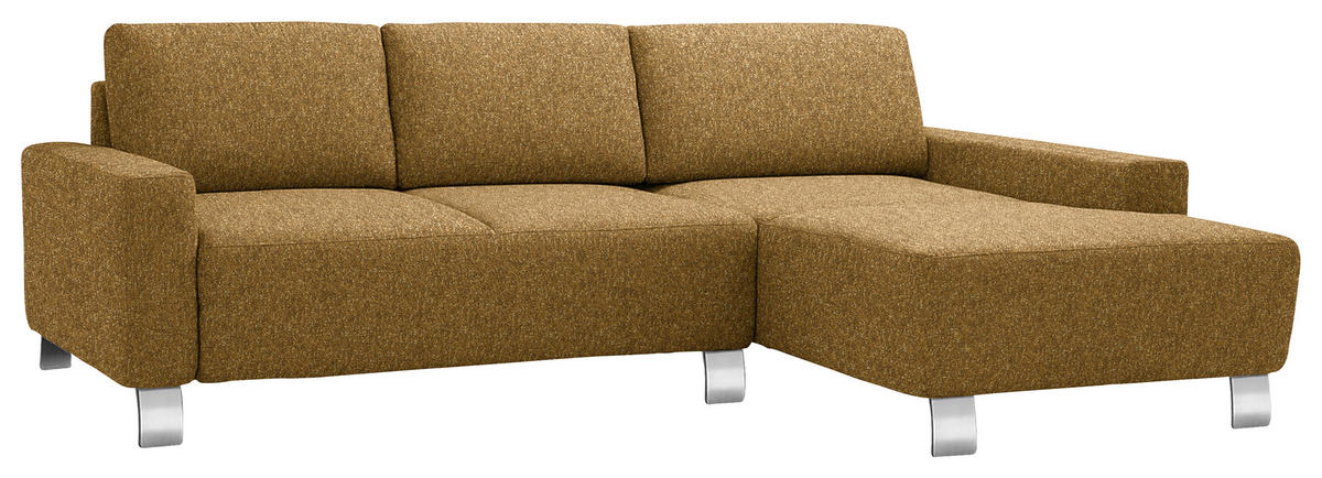 ECKSOFA  in Mikrovelours Senfgelb  248/160 cm  - Senfgelb/Alufarben, Design, Textil/Metall (248/160cm) - Sedda