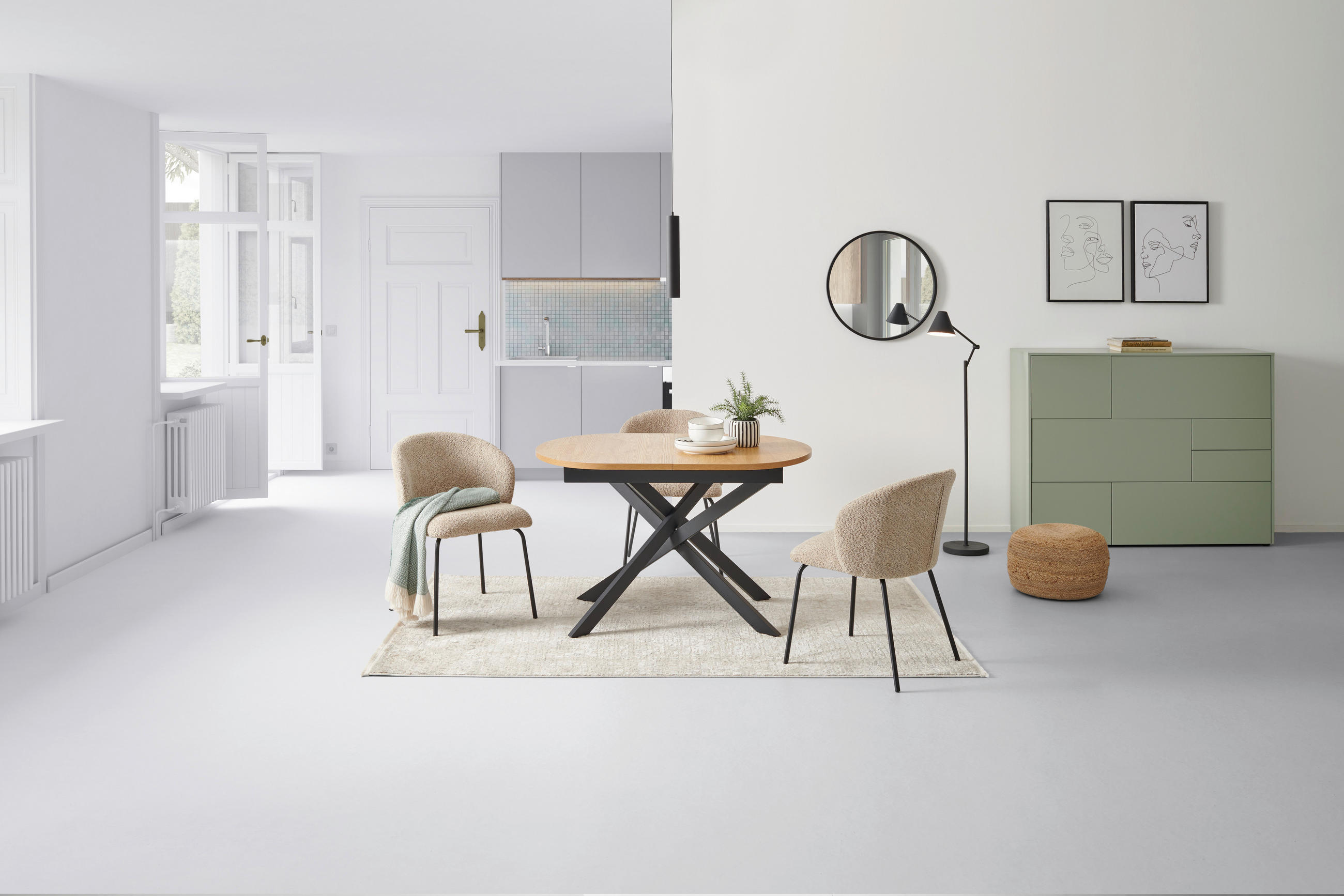 AUSZIEHTISCH - Eichefarben/Schwarz, KONVENTIONELL, Holzwerkstoff/Metall (120-160/75/90cm) - MID.YOU