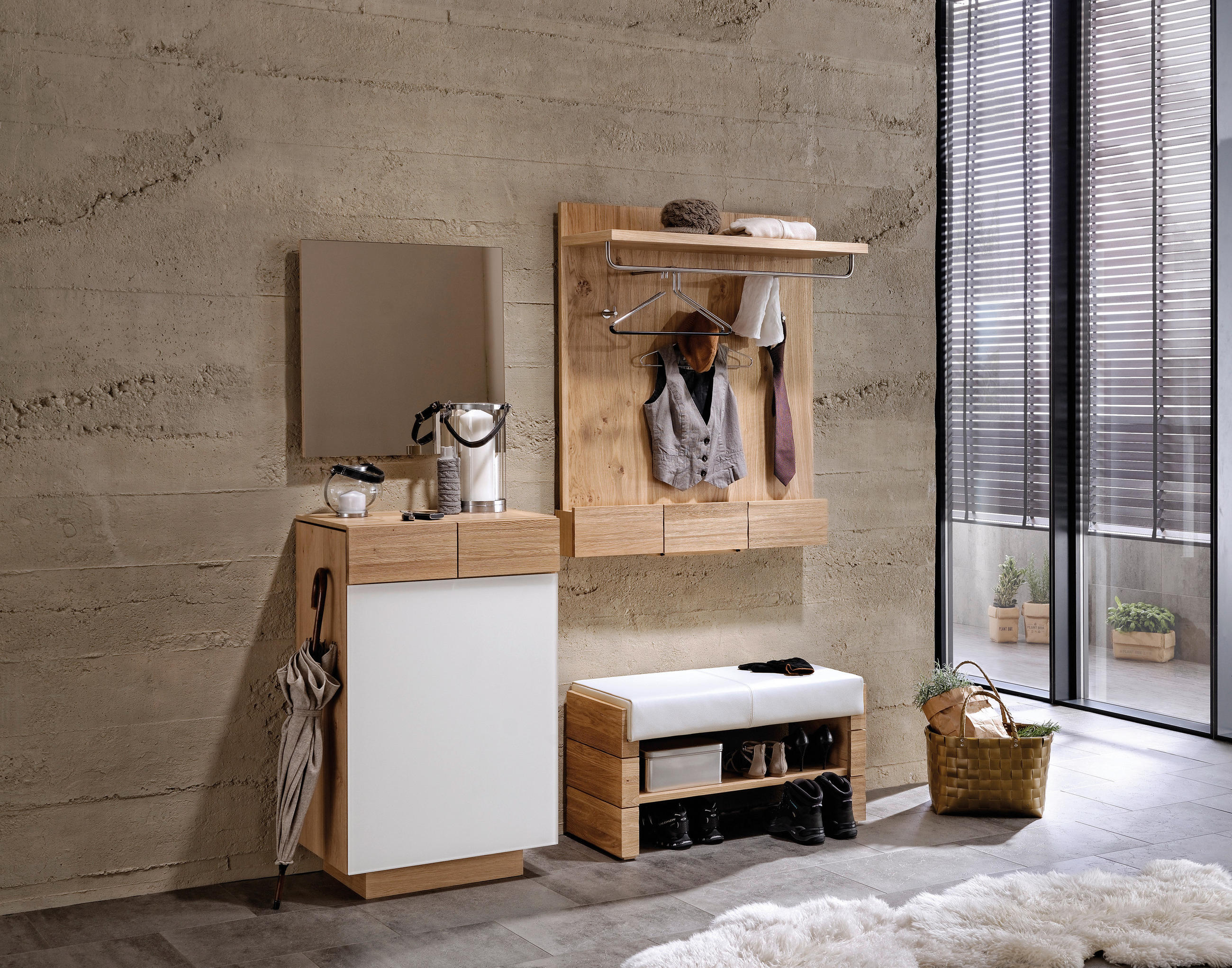 SCHUHSCHRANK  in 64/106/42,5 cm  - Eichefarben/Weiß, Design, Glas/Holz (64/106/42,5cm) - Voglauer