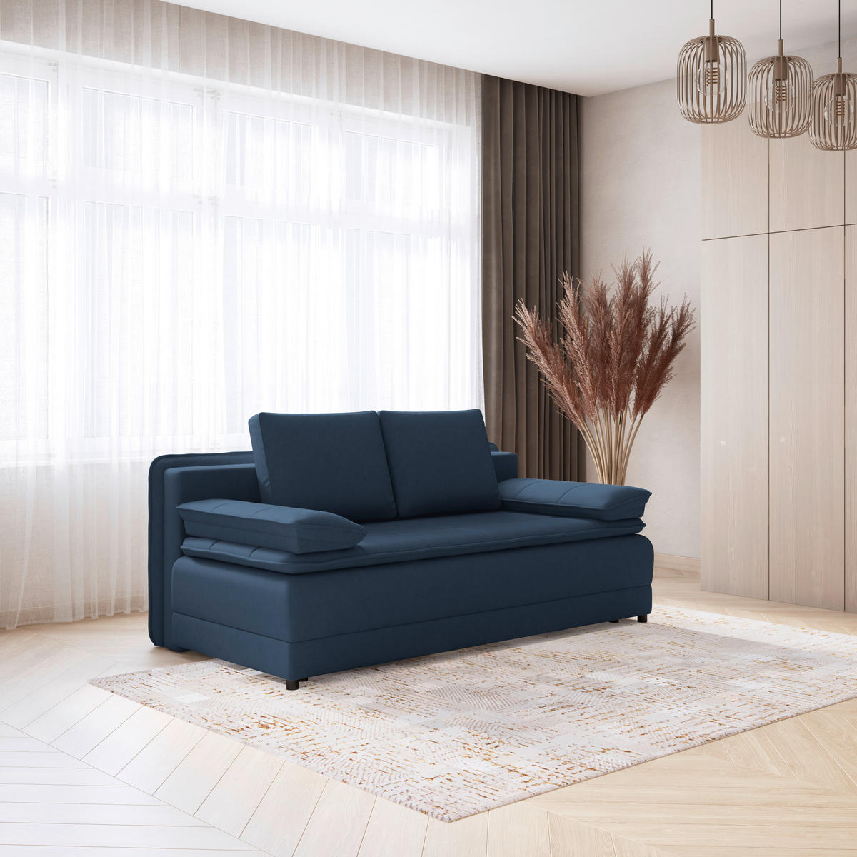 SCHLAFSOFA in Webstoff Dunkelblau  - Schwarz/Dunkelblau, Modern, Kunststoff/Textil (202/73-92/105cm) - MID.YOU