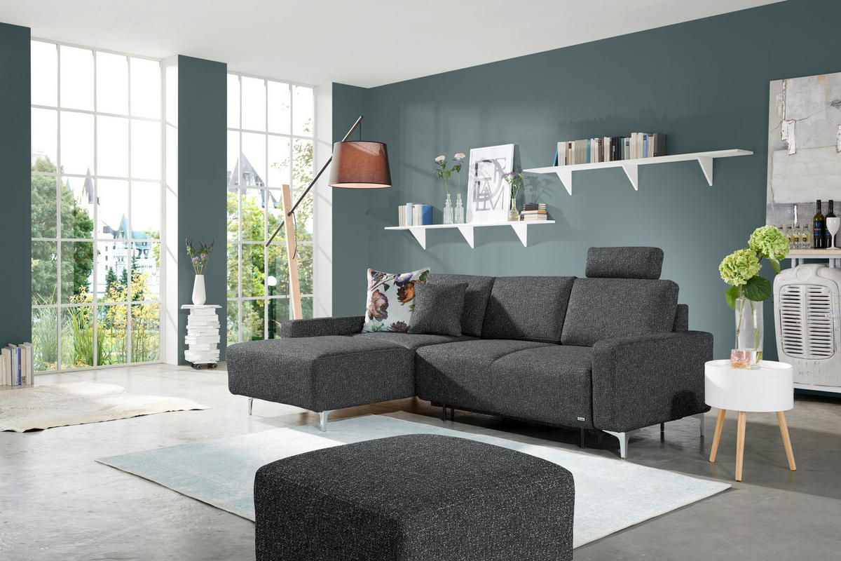 ECKSOFA  in Mikrovelours Anthrazit  160/248 cm  - Anthrazit/Alufarben, Design, Textil/Metall (160/248cm) - Sedda