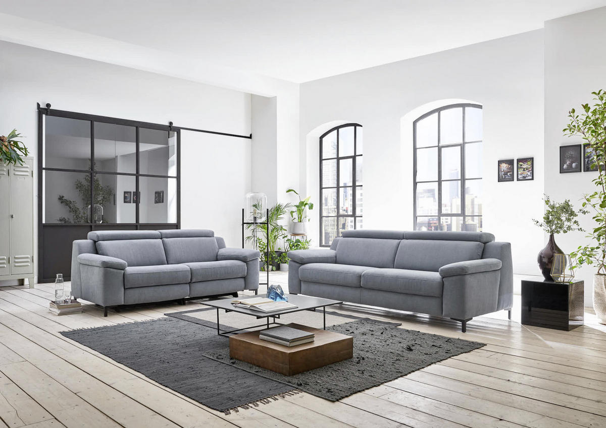 3-SITZER-SOFA in Chenille Pastellblau  - Pastellblau/Schwarz, Design, Textil/Metall (218/104/104cm) - Valdera