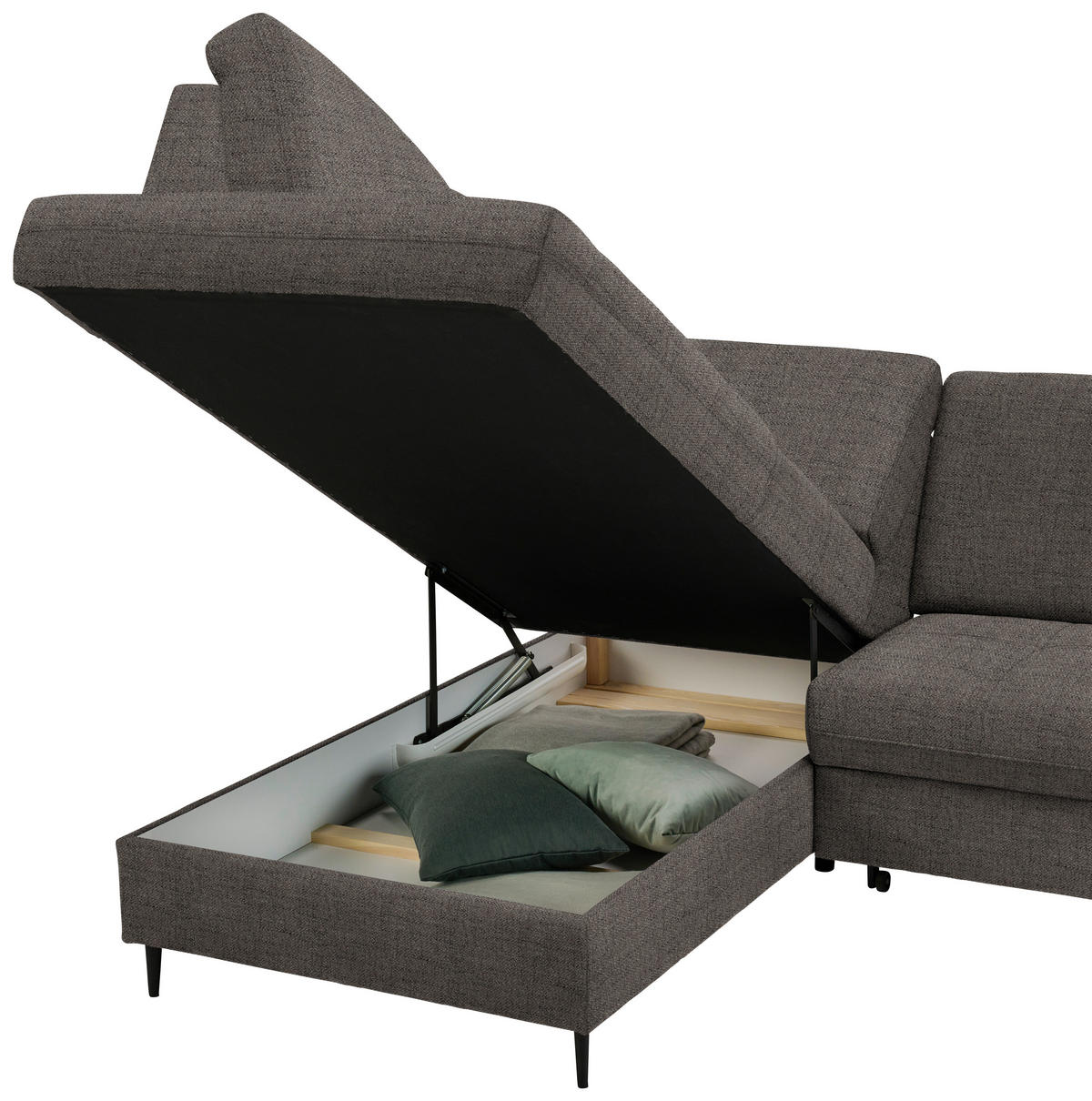 ECKSOFA in Chenille Graubraun  - Graubraun/Schwarz, Modern, Holz/Textil (184/241cm) - Carryhome